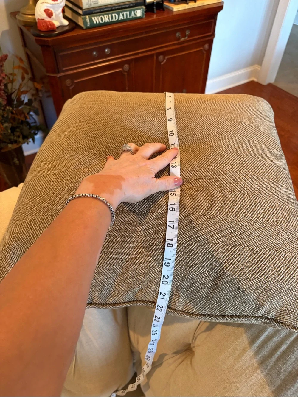 Decorative Herringbone Throw Pillow - Neutral Tan feather EUC